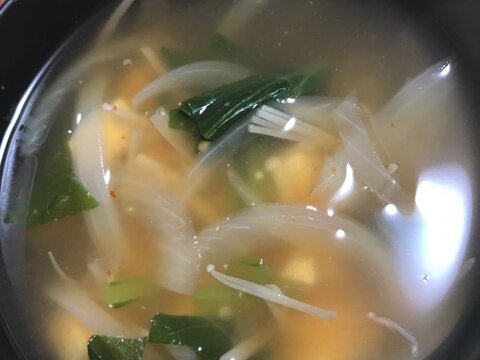 玉ねぎとえのきたくさん豆板醤スープ